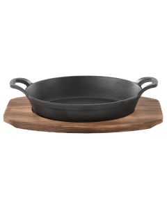 MegaChef Mini Cast Iron Oval Pan with Wood Tray
